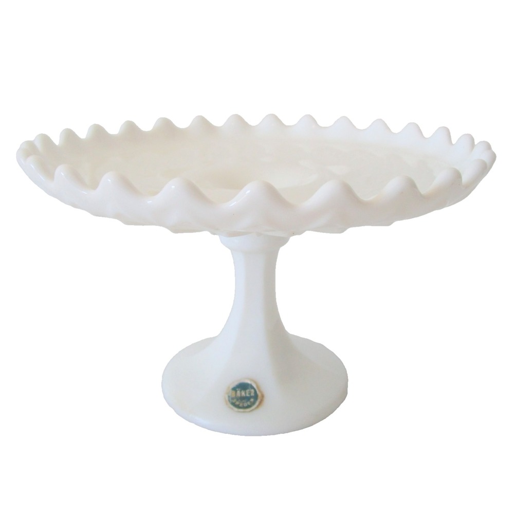 Vintage Baker Sweden Mini Pedestal Milk Glass Serving Dish Scandinavian